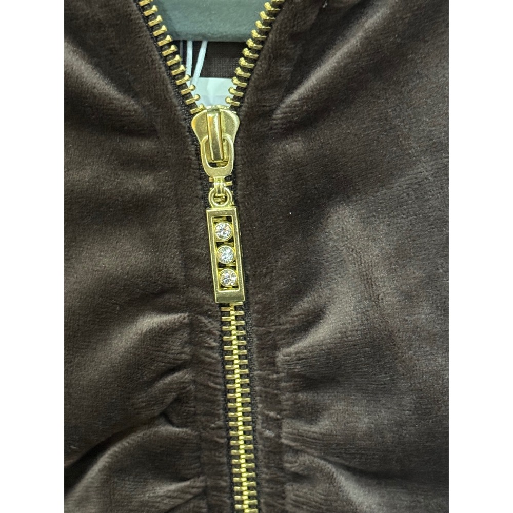 NWT Cable & Gauge Studio Brown Velour Ruched Zip Hoodie Rhinestone Accent Size M - Picture 3 of 8